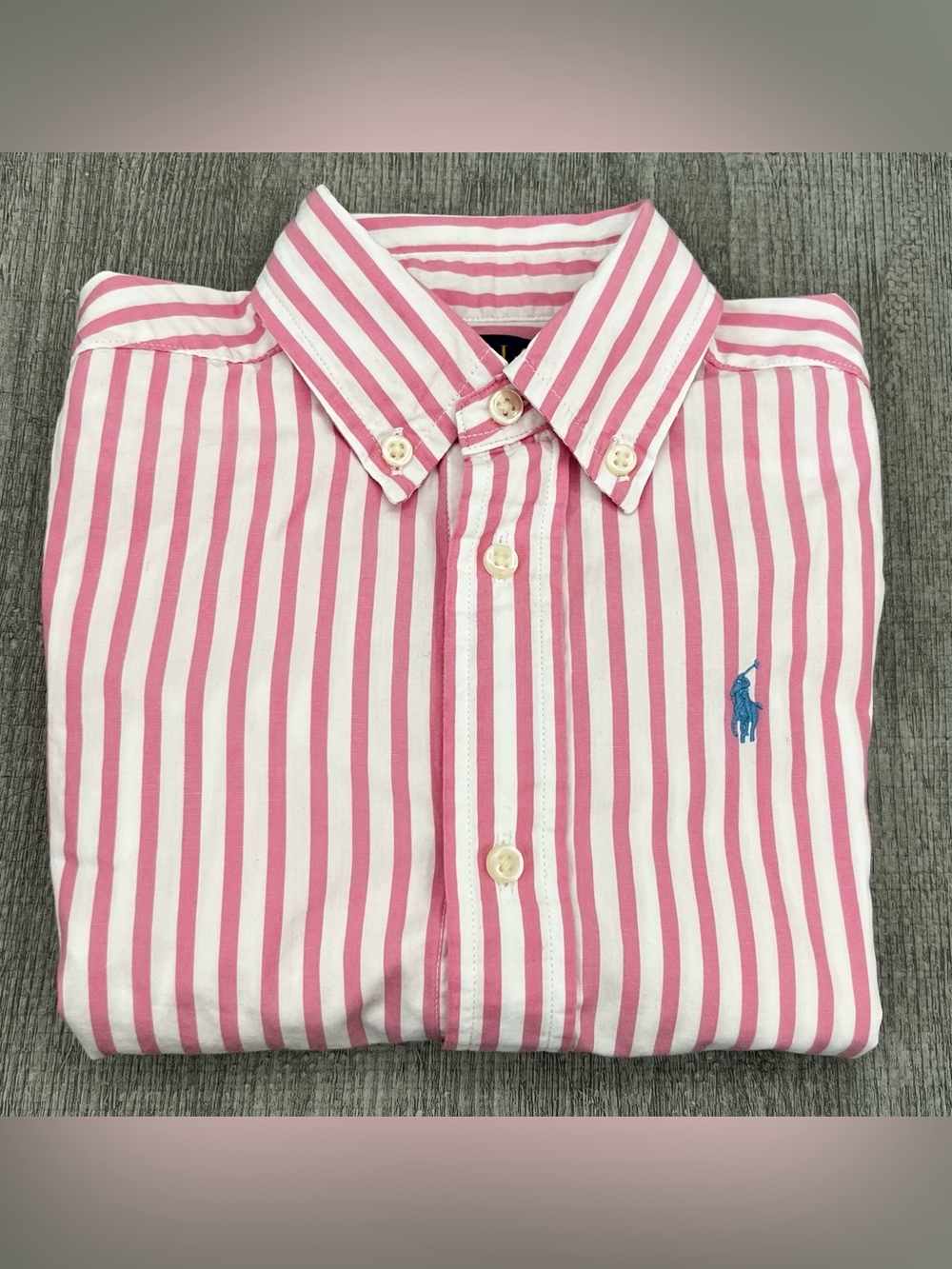 Polo Ralph Lauren Pink/White Striped Button-Down Cotton Dress Shirt S